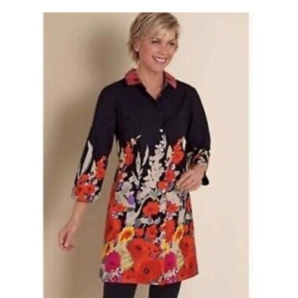 Soft Surroundings Black and Red Floral Button Down Shirt size Xal - Picture 5 of 10